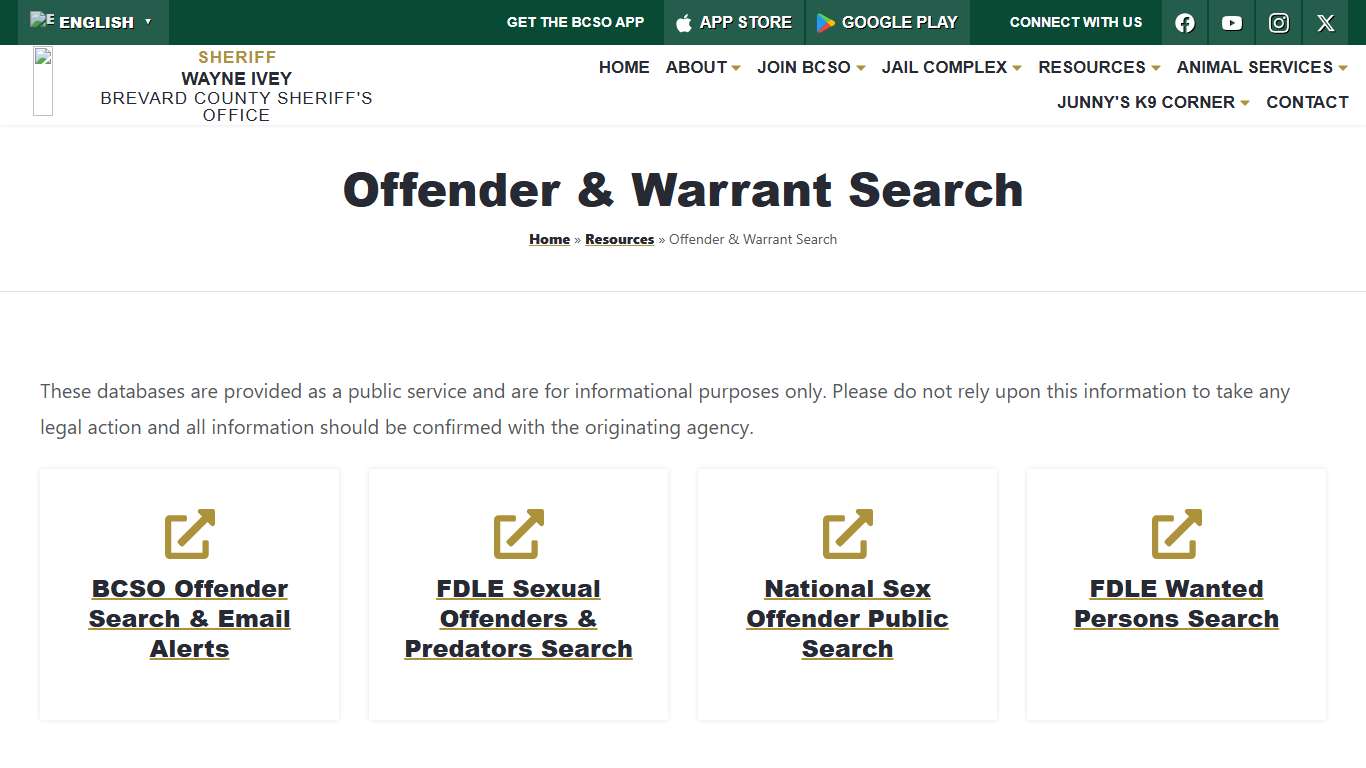 Offender & Warrant Search BCSO
